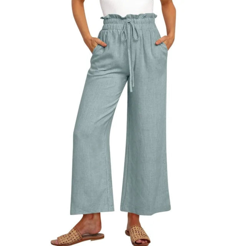 Pantalon femme à jambes larges avec taille ajustable et poches latérales | Rêve Vert