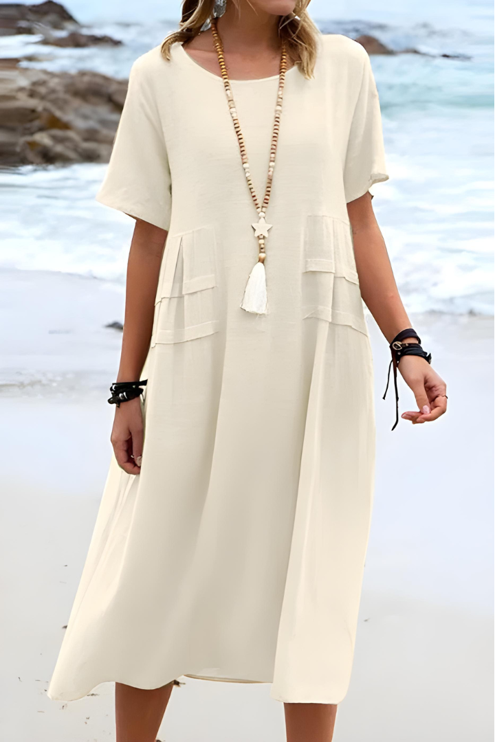 Robe longue femme à design superposé | Rêve Beige
