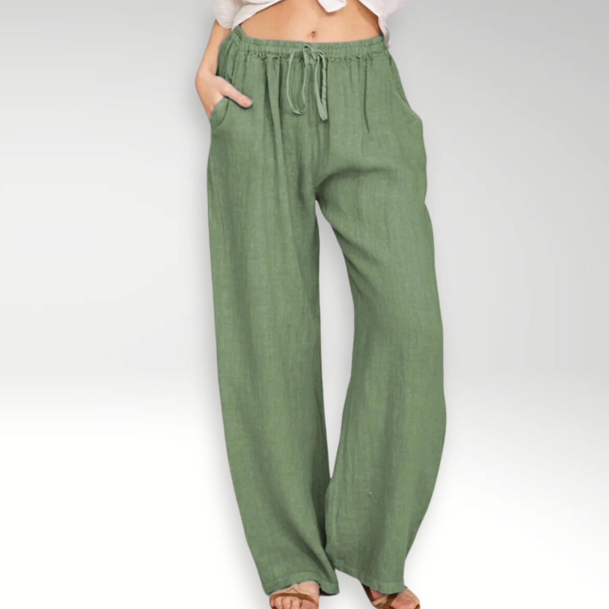 Pantalon coupe décontractée avec taille ajustable et poches latérales | Rêve Vert